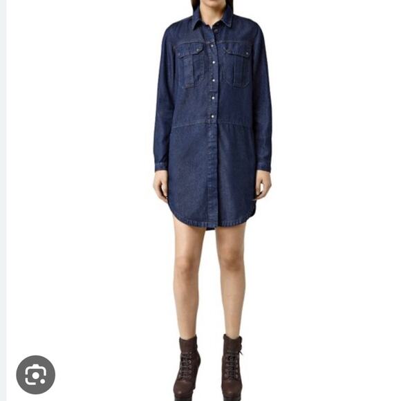 AllSaints Women’s Denise Louise Military Dark Blue Denim Shirt Dress size 0 - Picture 2 of 12